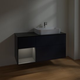 Тумба под раковину Villeroy & Boch Finion 120х50,1 см с подсветкой МДФ темно-синий матовый лак/стекло черное матовое F392GKHG