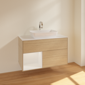 Тумба под раковину Villeroy & Boch Finion 100х50,1 см с подсветкой МДФ шпон дуба/стекло белое матовое F771GFPC