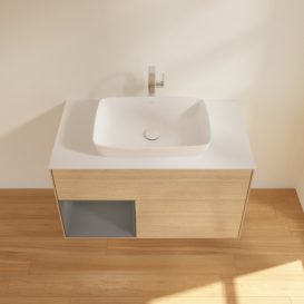 Тумба під раковину Villeroy & Boch Finion 100х50,1 см із підсвічуванням МДФ шпон дуба/скло біле матове F771GKPC