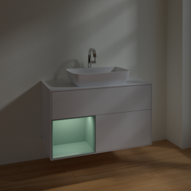 Тумба під раковину Villeroy & Boch Finion 100х50,1 см з підсвіткою МДФ білий глянцевий лак/скло біле матове F771GMGF