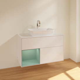 Тумба під раковину Villeroy & Boch Finion 100х50,1 см з підсвіткою МДФ білий глянцевий лак/скло біле матове F771GMGF