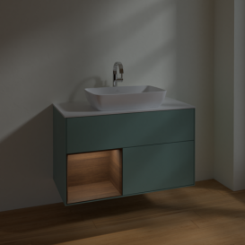 Тумба под раковину Villeroy & Boch Finion 100х50,1 см с подсветкой МДФ оливковый матовый лак/стекло белое матовое F771GNGM