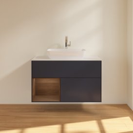 Тумба под раковину Villeroy & Boch Finion 100х50,1 см с подсветкой МДФ темно-синий матовый лак/стекло белое матовое F771GNHG