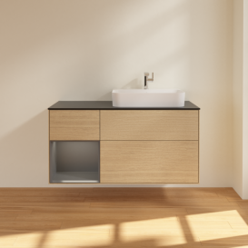 Тумба під раковину Villeroy & Boch Finion 120х50,1 см із підсвічуванням МДФ шпон дуба/скло чорне матове F392GKPC