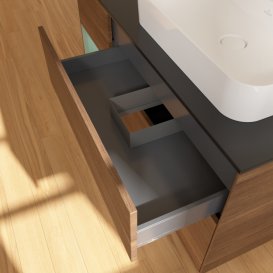 Тумба под раковину Villeroy & Boch Finion 120х50,1 см с подсветкой МДФ шпон грецкого ореха/стекло черное матовое F392GMGN