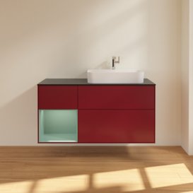 Тумба під раковину Villeroy & Boch Finion 120х50,1 см з підсвічуванням МДФ півонія матовий лак/скло чорне матове F392GMHB