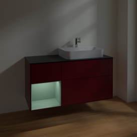 Тумба під раковину Villeroy & Boch Finion 120х50,1 см з підсвічуванням МДФ півонія матовий лак/скло чорне матове F392GMHB