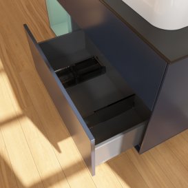 Тумба під раковину Villeroy & Boch Finion 120х50,1 см із підсвічуванням МДФ темно-синій матовий лак/скло чорне матове F392GMHG