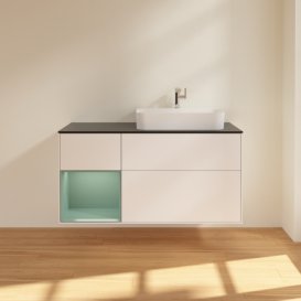 Тумба під раковину Villeroy & Boch Finion 120х50,1 см із підсвічуванням МДФ білий матовий лак/скло чорне матове F392GMMT