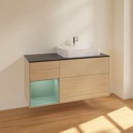 Тумба под раковину Villeroy & Boch Finion 120х50,1 см с подсветкой МДФ шпон дуба/стекло черное матовое F392GMPC