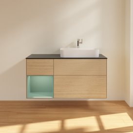 Тумба под раковину Villeroy & Boch Finion 120х50,1 см с подсветкой МДФ шпон дуба/стекло черное матовое F392GMPC