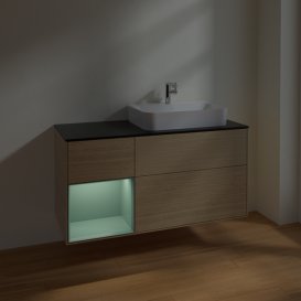 Тумба под раковину Villeroy & Boch Finion 120х50,1 см с подсветкой МДФ шпон дуба/стекло черное матовое F392GMPC