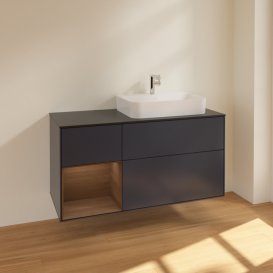 Тумба под раковину Villeroy & Boch Finion 120х50,1 см с подсветкой МДФ темно-синий матовый лак/стекло черное матовое F392GNHG