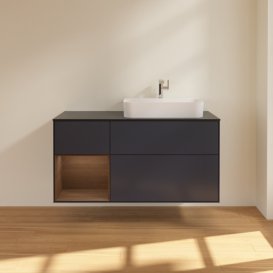 Тумба под раковину Villeroy & Boch Finion 120х50,1 см с подсветкой МДФ темно-синий матовый лак/стекло черное матовое F392GNHG