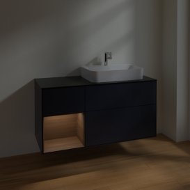 Тумба под раковину Villeroy & Boch Finion 120х50,1 см с подсветкой МДФ темно-синий матовый лак/стекло черное матовое F392GNHG