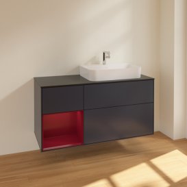 Тумба під раковину Villeroy & Boch Finion 120х50,1 см із підсвічуванням МДФ темно-синій матовий лак/скло чорне матове F392HBHG