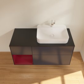 Тумба під раковину Villeroy & Boch Finion 120х50,1 см із підсвічуванням МДФ темно-синій матовий лак/скло чорне матове F392HBHG