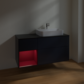 Тумба під раковину Villeroy & Boch Finion 120х50,1 см із підсвічуванням МДФ темно-синій матовий лак/скло чорне матове F392HBHG