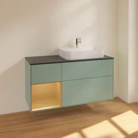 Тумба під раковину Villeroy & Boch Finion 120х50,1 см із підсвічуванням МДФ оливковий матовий лак/скло чорне матове F392HFGM