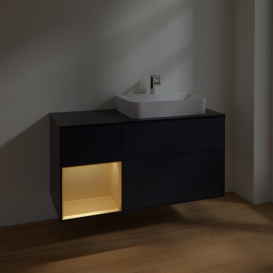 Тумба під раковину Villeroy & Boch Finion 120х50,1 см із підсвічуванням МДФ темно-синій матовий лак/скло чорне матове F392HFHG