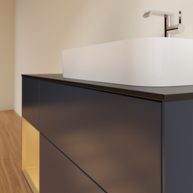 Тумба під раковину Villeroy & Boch Finion 120х50,1 см із підсвічуванням МДФ темно-синій матовий лак/скло чорне матове F392HFHG