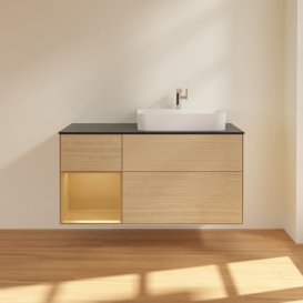 Тумба під раковину Villeroy & Boch Finion 120х50,1 см із підсвічуванням МДФ шпон дуба/скло чорне матове F392HFPC