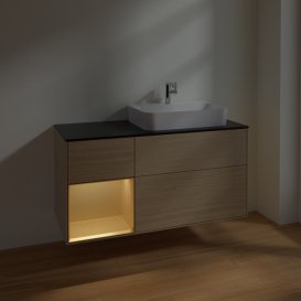 Тумба під раковину Villeroy & Boch Finion 120х50,1 см із підсвічуванням МДФ шпон дуба/скло чорне матове F392HFPC