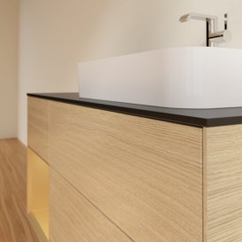 Тумба під раковину Villeroy & Boch Finion 120х50,1 см із підсвічуванням МДФ шпон дуба/скло чорне матове F392HFPC