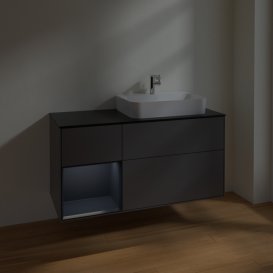 Тумба под раковину Villeroy & Boch Finion 120х50,1 см с подсветкой МДФ антрацит матовый лак/стекло черное матовое F392HGGK