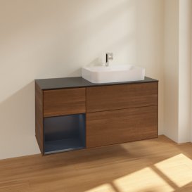 Тумба под раковину Villeroy & Boch Finion 120х50,1 см с подсветкой МДФ шпон грецкого ореха/стекло черное матовое F392HGGN