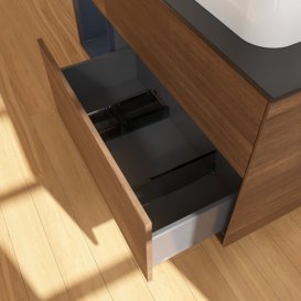 Тумба под раковину Villeroy & Boch Finion 120х50,1 см с подсветкой МДФ шпон грецкого ореха/стекло черное матовое F392HGGN