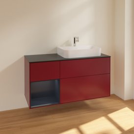 Тумба під раковину Villeroy & Boch Finion 120х50,1 см з підсвічуванням МДФ півонія матовий лак/скло чорне матове F392HGHB