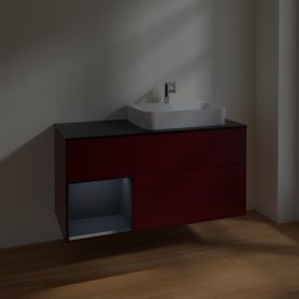 Тумба під раковину Villeroy & Boch Finion 120х50,1 см з підсвічуванням МДФ півонія матовий лак/скло чорне матове F392HGHB