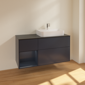 Тумба под раковину Villeroy & Boch Finion 120х50,1 см с подсветкой МДФ темно-синий матовый лак/стекло черное матовое F392HGHG