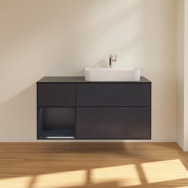 Тумба под раковину Villeroy & Boch Finion 120х50,1 см с подсветкой МДФ темно-синий матовый лак/стекло черное матовое F392HGHG