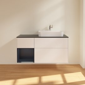 Тумба под раковину Villeroy & Boch Finion 120х50,1 см с подсветкой МДФ белый матовый лак/стекло черное матовое F392HGMT