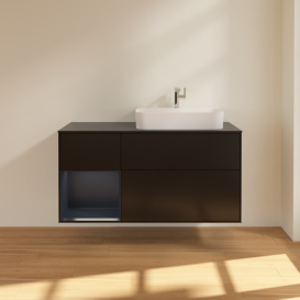 Тумба под раковину Villeroy & Boch Finion 120х50,1 см с подсветкой МДФ черный матовый лак/стекло черное матовое F392HGPD