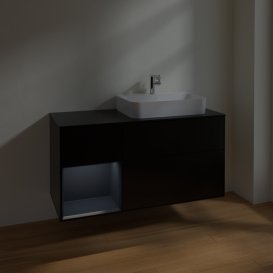 Тумба под раковину Villeroy & Boch Finion 120х50,1 см с подсветкой МДФ черный матовый лак/стекло черное матовое F392HGPD