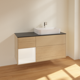 Тумба под раковину Villeroy & Boch Finion 120х50,1 см с подсветкой МДФ шпон дуба/стекло черное матовое F392MTPC