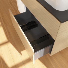 Тумба под раковину Villeroy & Boch Finion 120х50,1 см с подсветкой МДФ шпон дуба/стекло черное матовое F392MTPC