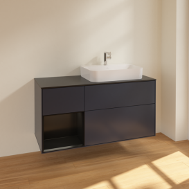 Тумба под раковину Villeroy & Boch Finion 120х50,1 см с подсветкой МДФ темно-синий матовый лак/стекло черное матовое F392PDHG