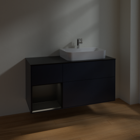 Тумба под раковину Villeroy & Boch Finion 120х50,1 см с подсветкой МДФ темно-синий матовый лак/стекло черное матовое F392PDHG