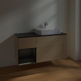 Тумба под раковину Villeroy & Boch Finion 120х50,1 см с подсветкой МДФ шпон дуба/стекло черное матовое F392PDPC