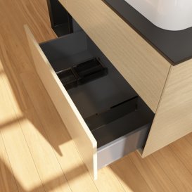 Тумба под раковину Villeroy & Boch Finion 120х50,1 см с подсветкой МДФ шпон дуба/стекло черное матовое F392PDPC