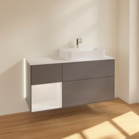 Тумба под раковину Villeroy & Boch Finion 120х50,1 см с подсветкой МДФ антрацит матовый лак/стекло белое матовое G391GFGK