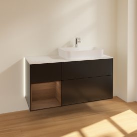 Тумба под раковину Villeroy & Boch Finion 120х50,1 см с подсветкой МДФ черный матовый лак/стекло белое матовое G391GNPD