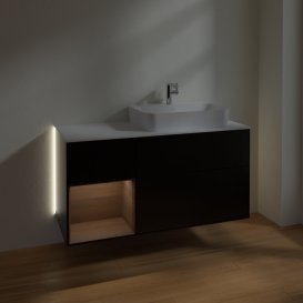 Тумба под раковину Villeroy & Boch Finion 120х50,1 см с подсветкой МДФ черный матовый лак/стекло белое матовое G391GNPD