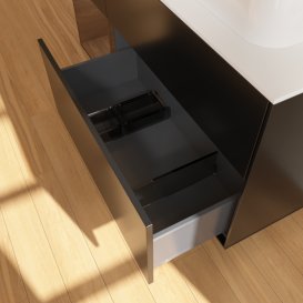 Тумба под раковину Villeroy & Boch Finion 120х50,1 см с подсветкой МДФ черный матовый лак/стекло белое матовое G391GNPD