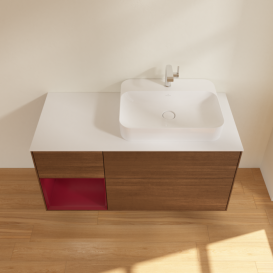 Тумба під раковину Villeroy & Boch Finion 120х50,1 см із підсвічуванням МДФ шпон волоського горіха/скло біле матове G391HBGN