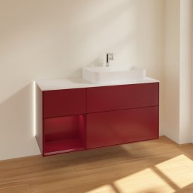 Тумба под раковину Villeroy & Boch Finion 120х50,1 см с подсветкой МДФ пион матовый лак/стекло белое матовое G391HBHB